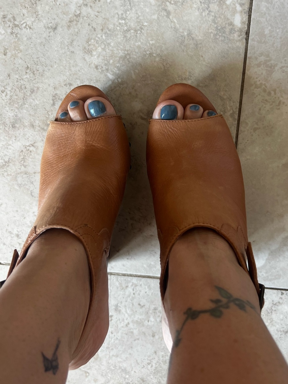 Jessica Simpson Brown Leather Platform Wedge Heel Studded Boho Western Size 9 - Picture 3 of 9